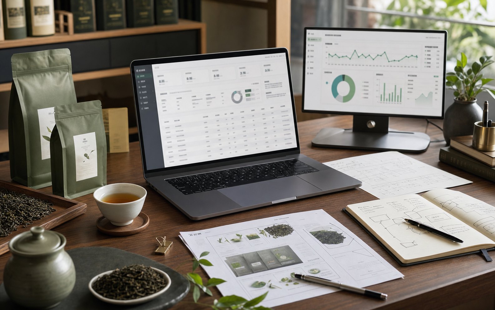 茶品牌營運、ERP 報表與廣告數據工作台示意